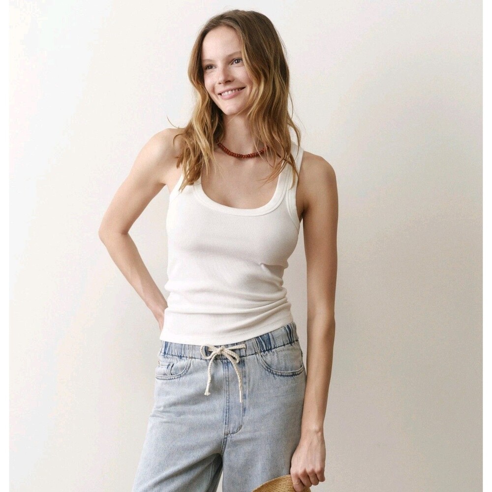 Marine Layer NWT Lexi Ribbed Sun In High Neck Crop Tank Top White XL